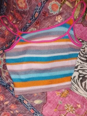 Bright Striped Crochet Tank Sz S